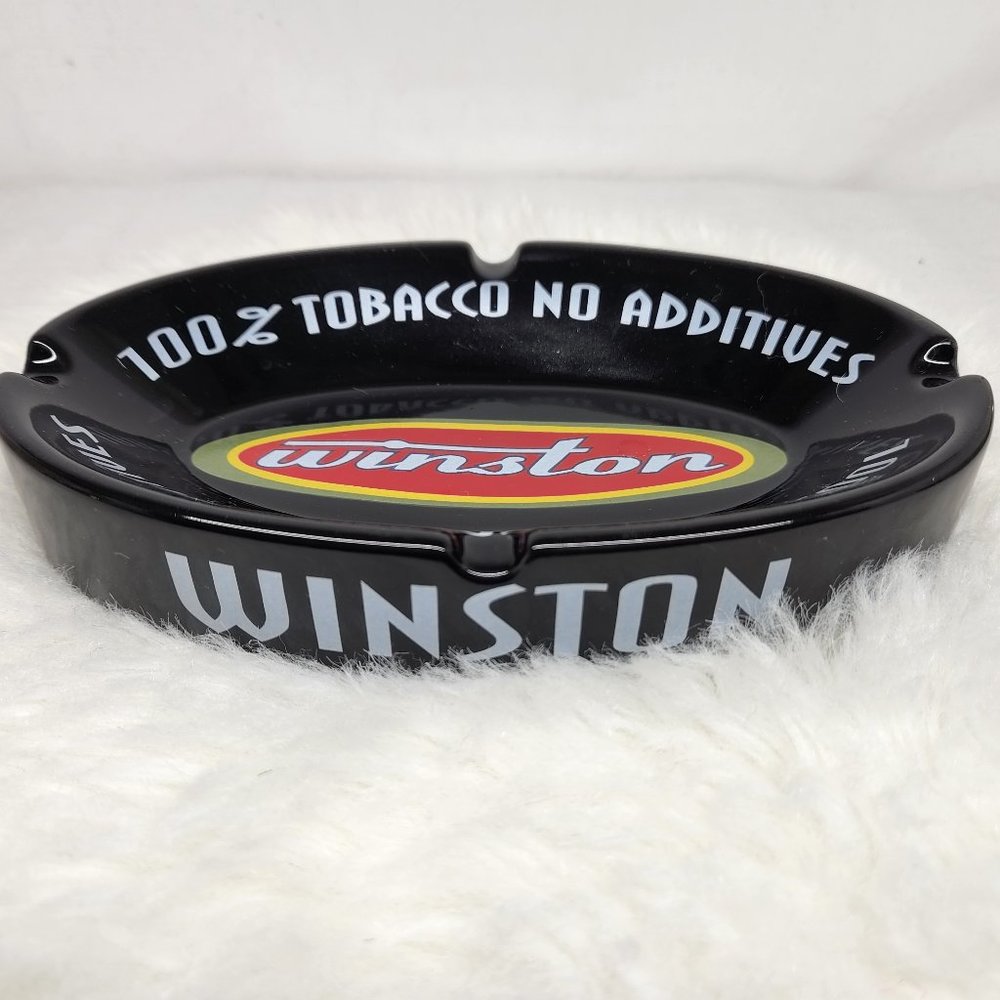 Winston Cigarette Black 100% Tobacco no Additives Ashtray Ceramic Oval VTG